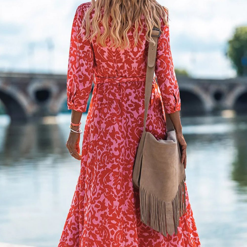 Last 1! NWT Stylish Red Print Tie Waist Maxi Dress - Picture 6 of 6